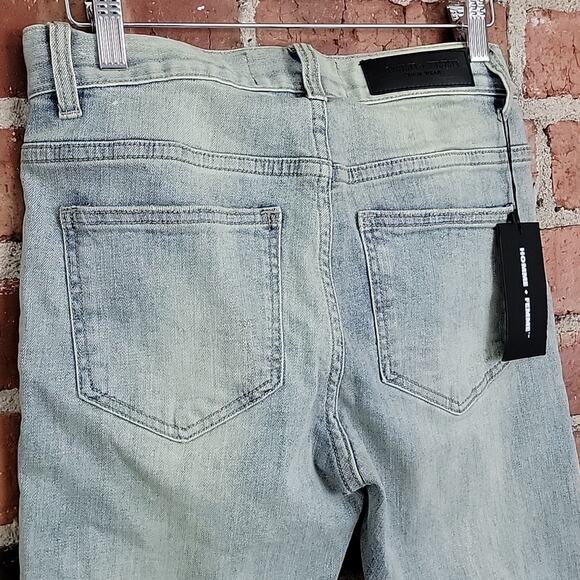 Homme + Femme Men's Trademark Slim Fit Light Blue Denim Jeans 28 - Picture 6 of 13